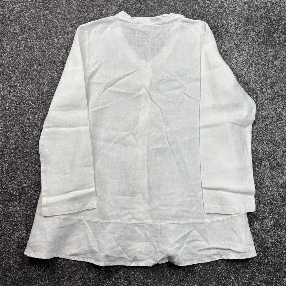 Flax By Jeanne Engelhart Blouse Top Size Small 100% Linen White Woven Button Up - Picture 2 of 12